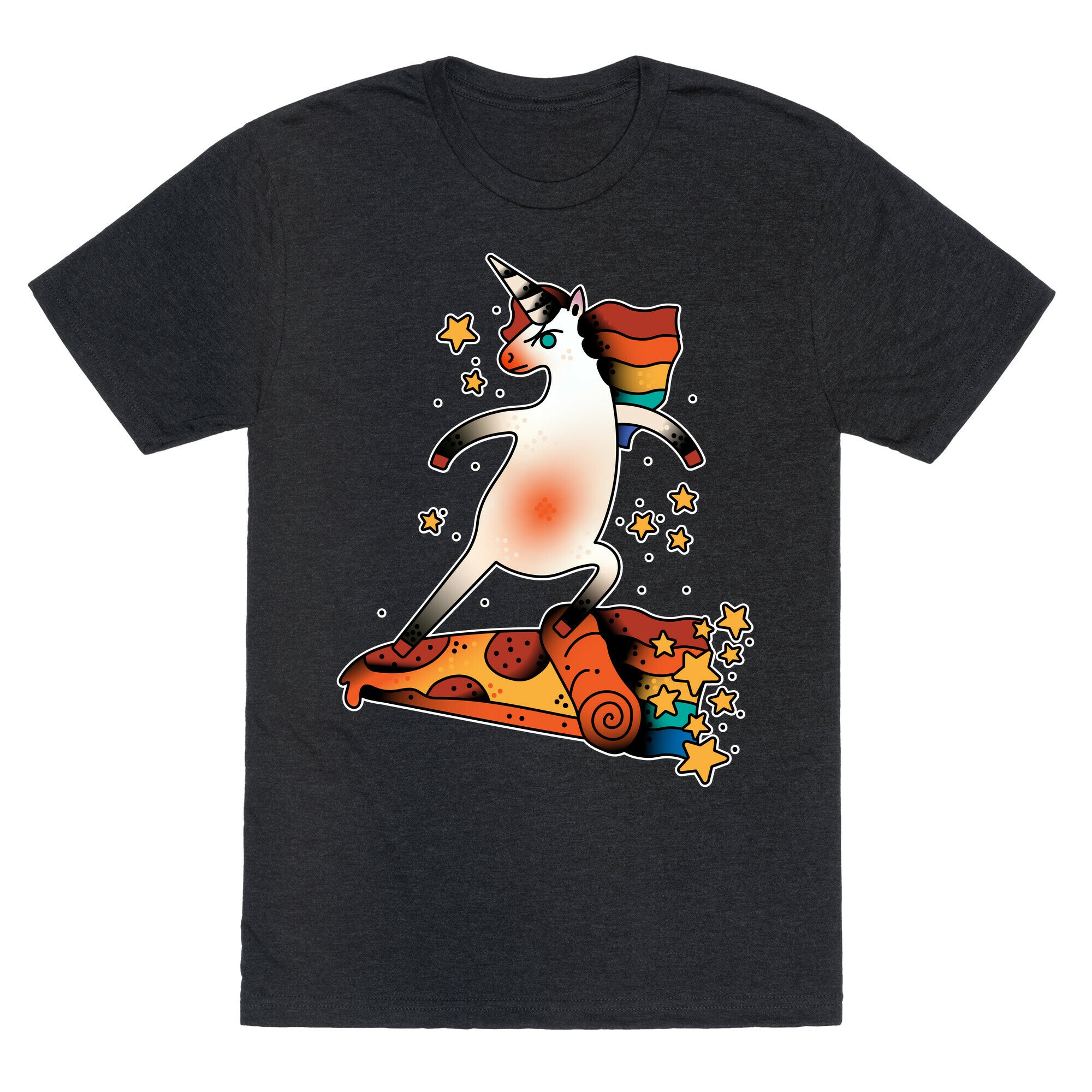 Rad Unicorn Skateboarding a Pizza Tattoo Unisex Triblend Tee