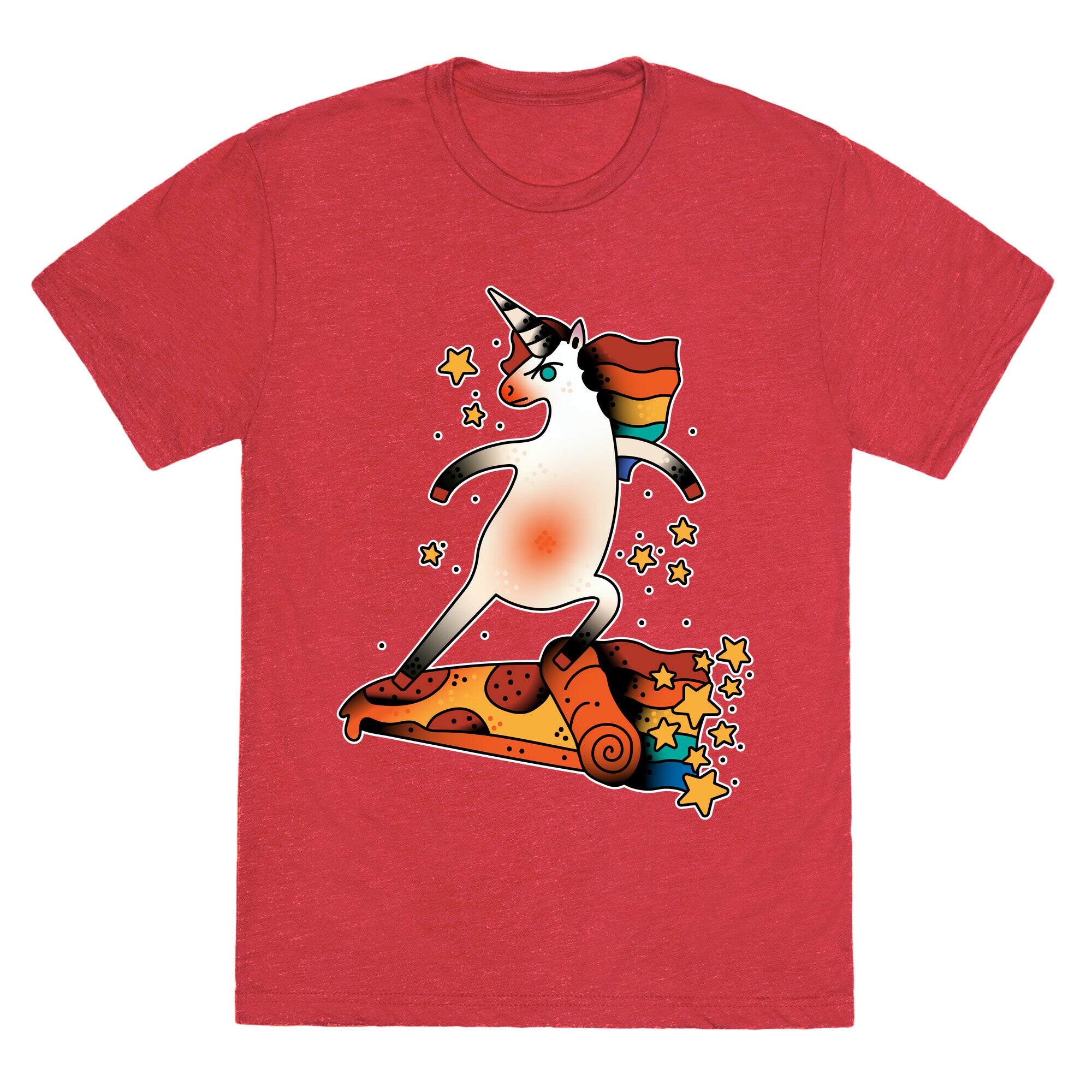 Rad Unicorn Skateboarding a Pizza Tattoo Unisex Triblend Tee