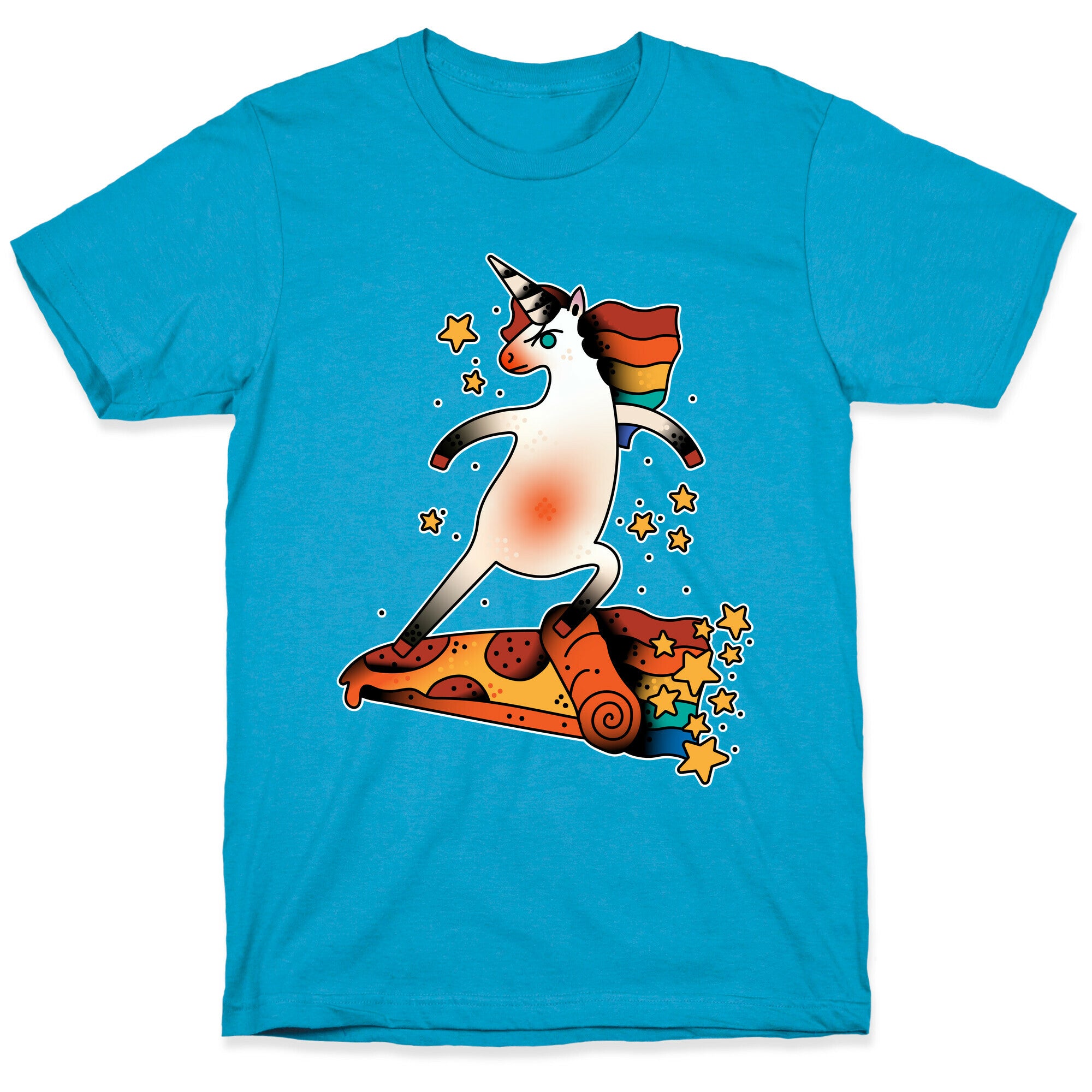 Rad Unicorn Skateboarding a Pizza Tattoo Unisex Triblend Tee