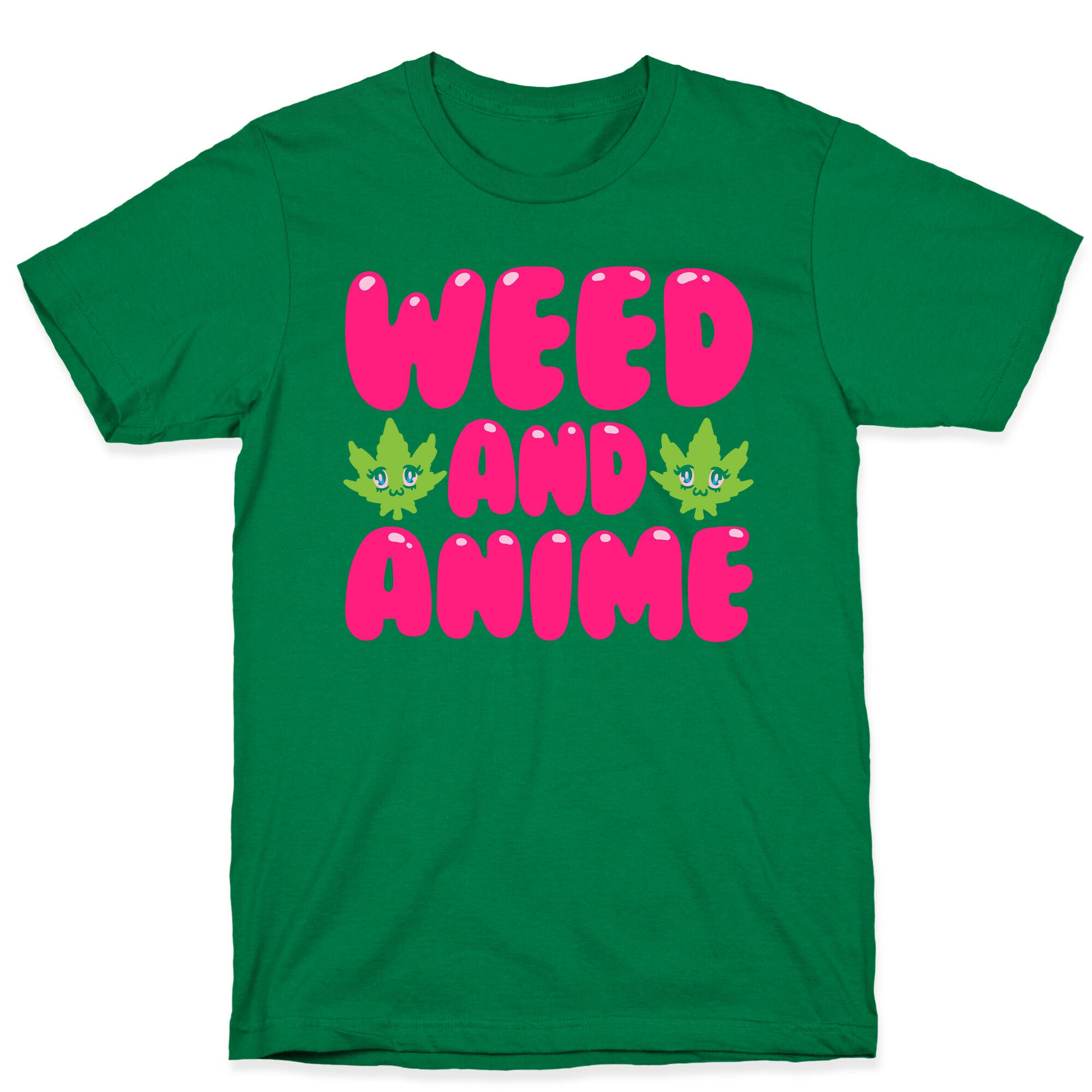 Weed And Anime White Print T-Shirt