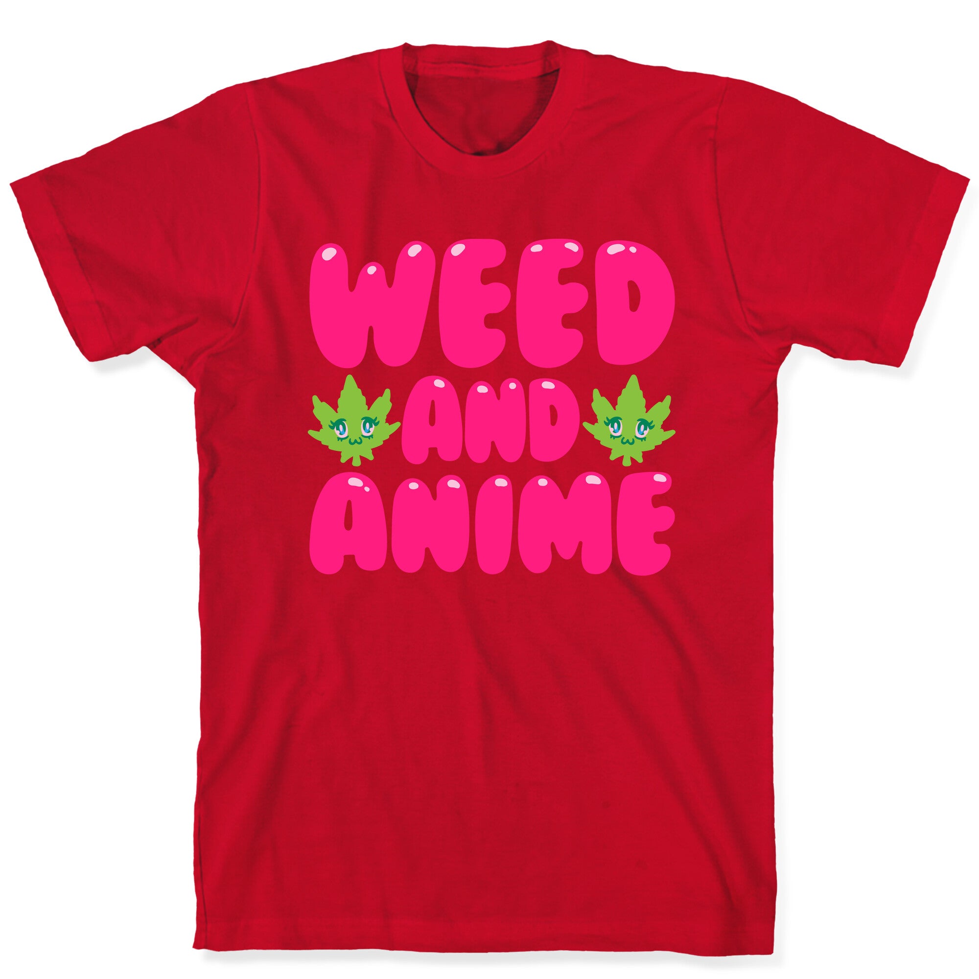 Weed And Anime White Print T-Shirt