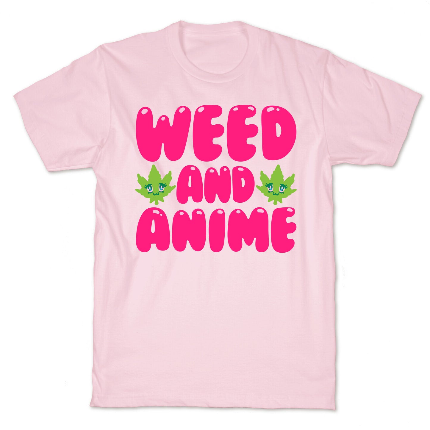 Weed And Anime White Print T-Shirt
