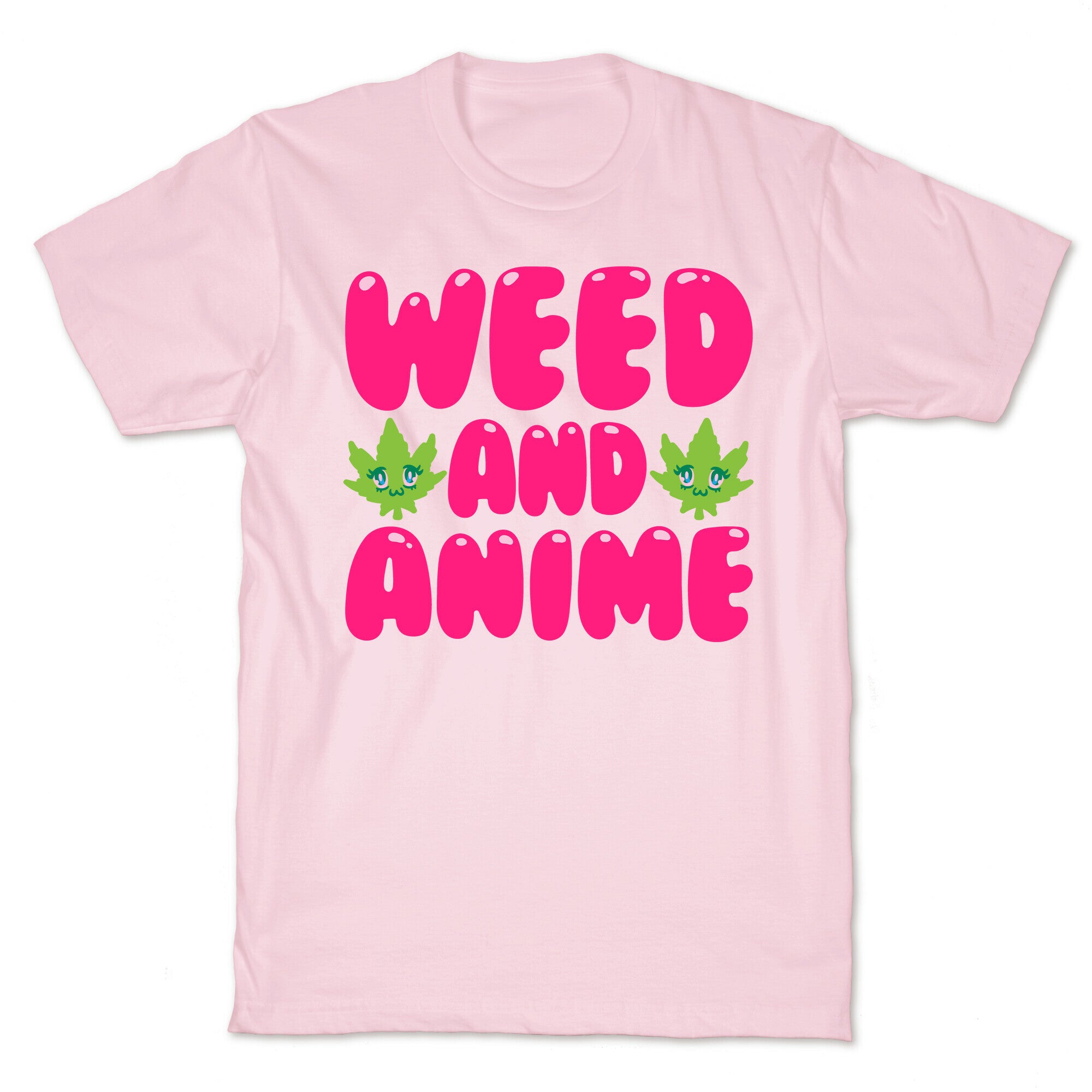 Weed And Anime White Print T-Shirt