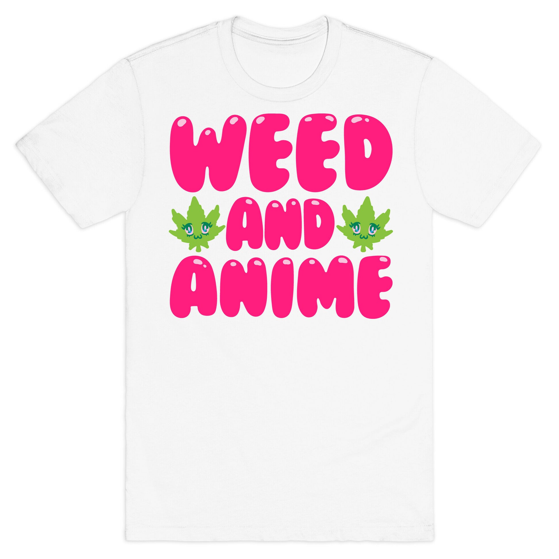 Weed And Anime White Print T-Shirt