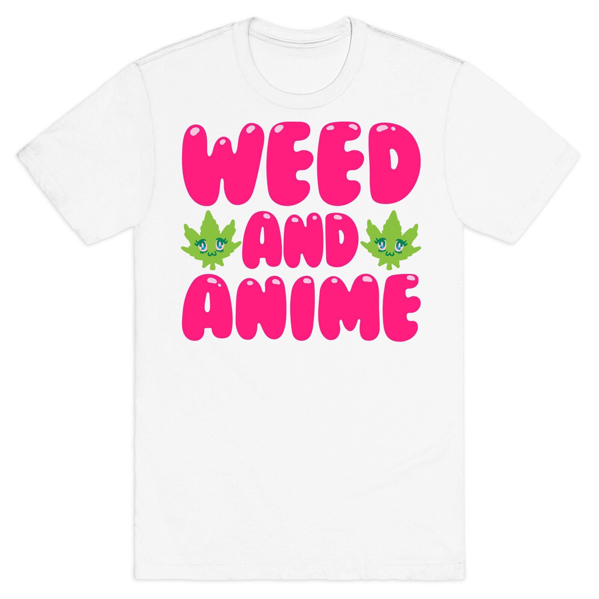 Weed And Anime White Print T-Shirt