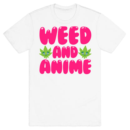 Weed And Anime White Print T-Shirt