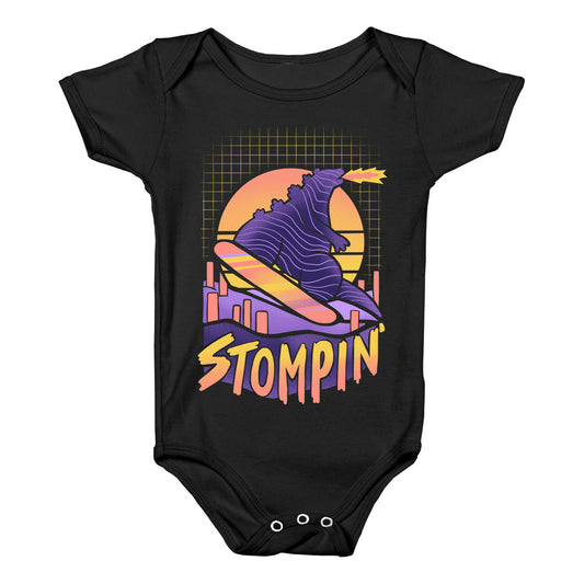 Stompin' Snowboarding Godzilla Baby One Piece