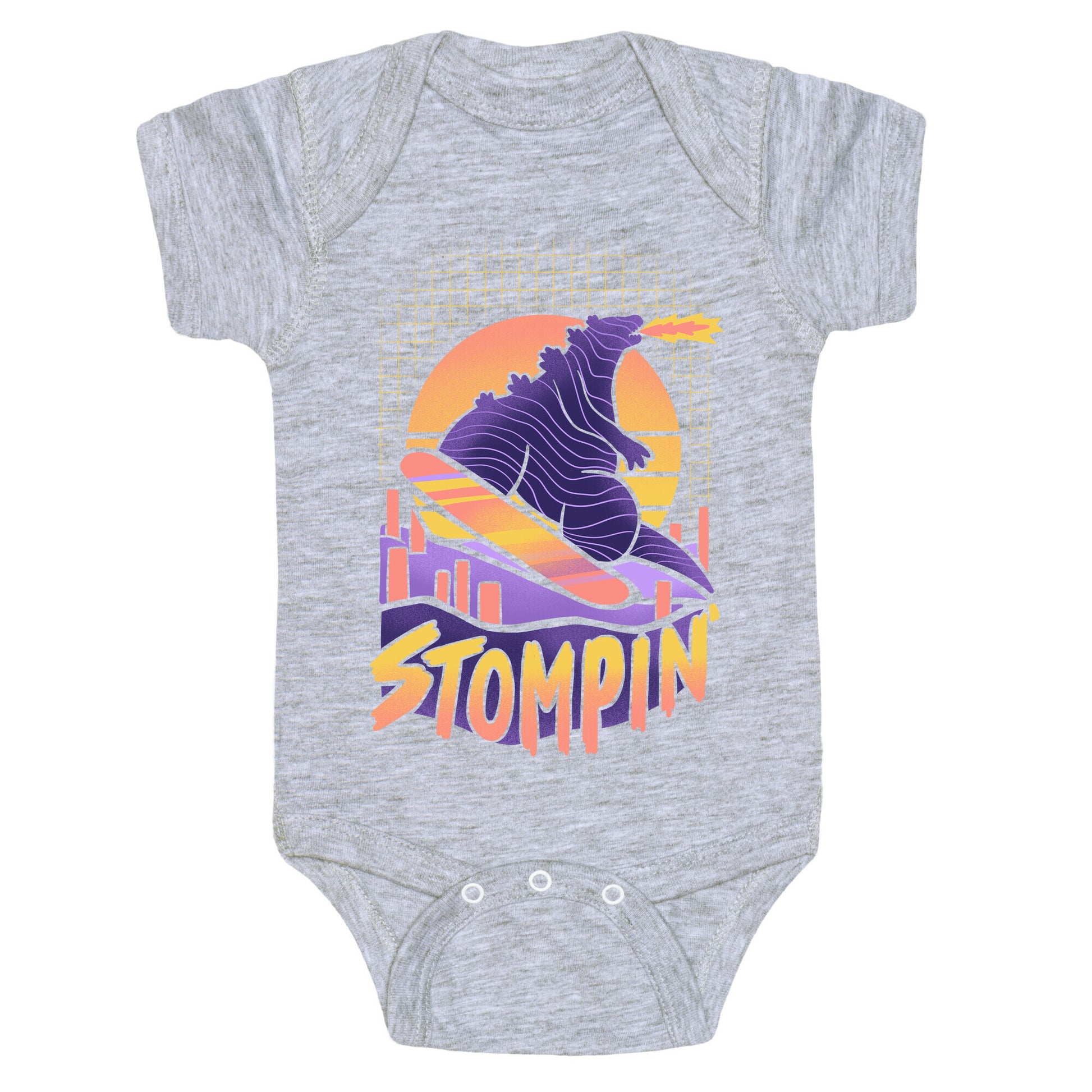 Stompin' Snowboarding Godzilla Baby One Piece