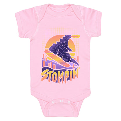 Stompin' Snowboarding Godzilla Baby One Piece