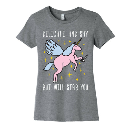 Delicate And Shy But Will Stab You Unicorn Women's Cotton Tee