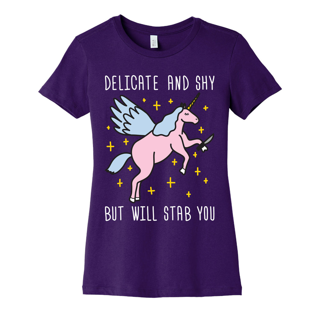 Delicate And Shy But Will Stab You Unicorn Women's Cotton Tee