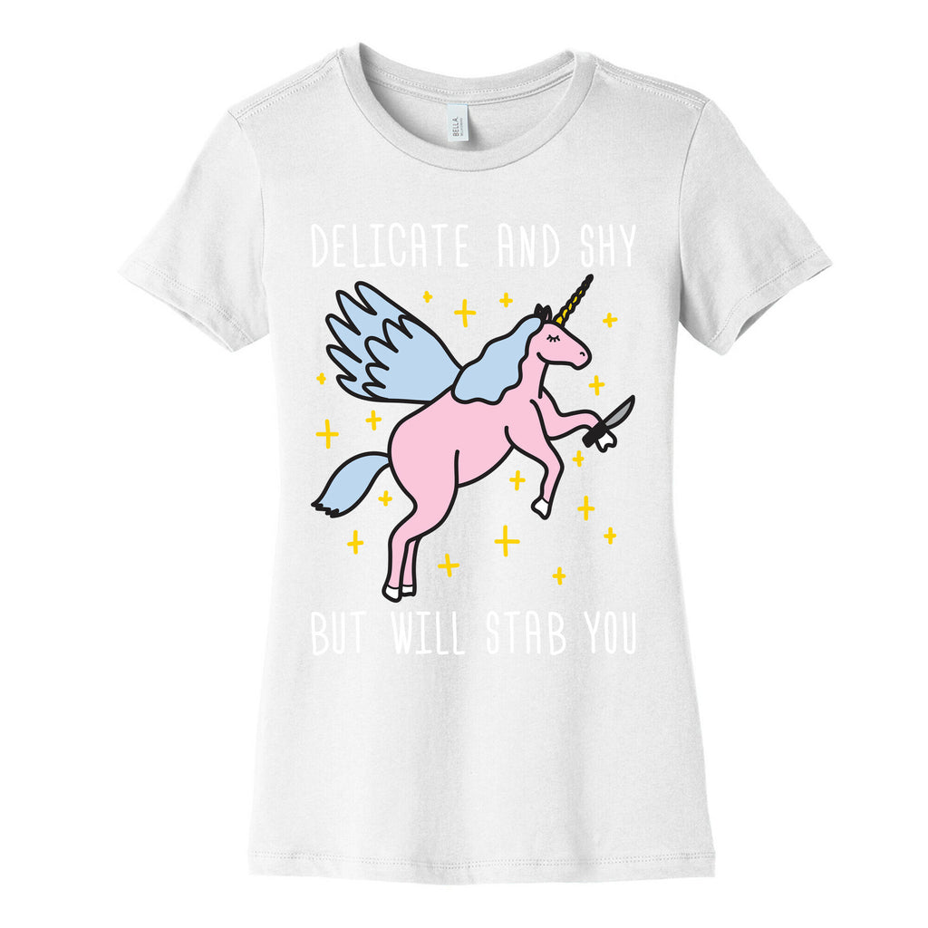 Delicate And Shy But Will Stab You Unicorn Women's Cotton Tee