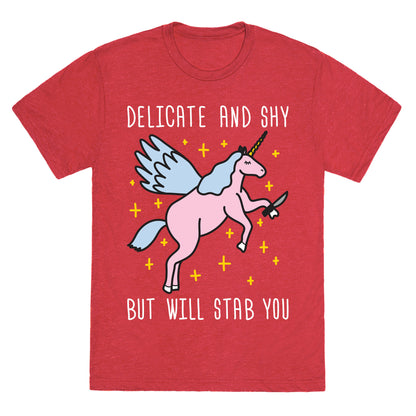 Delicate And Shy But Will Stab You Unicorn Unisex Triblend Tee