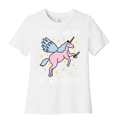 Delicate And Shy But Will Stab You Unicorn Women's Cotton Tee