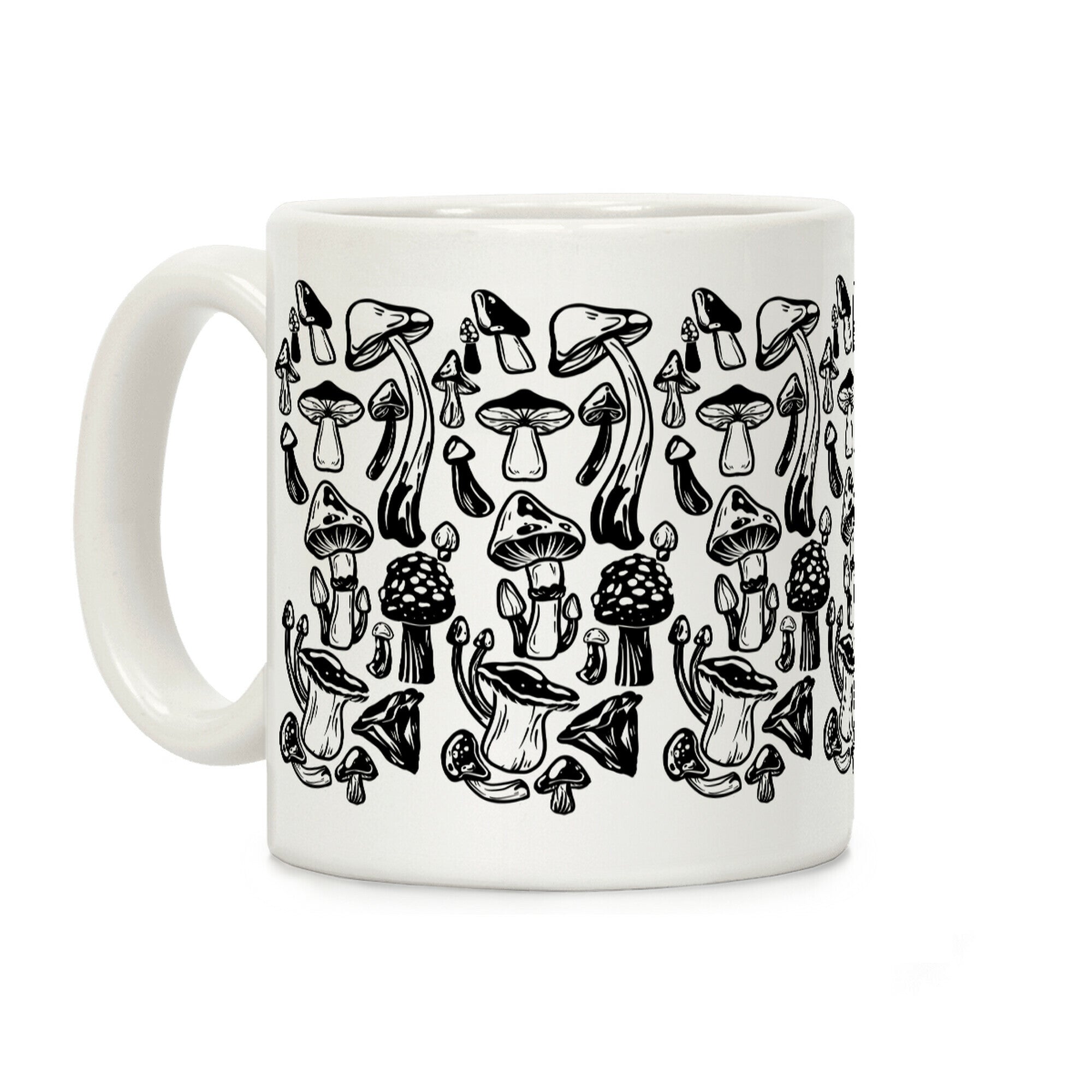 Black on White Mushroom Pattern Coffee Mug