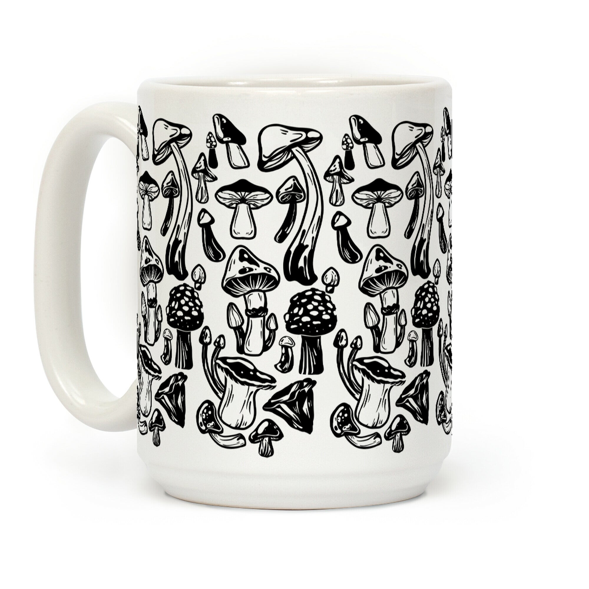 Black on White Mushroom Pattern Coffee Mug