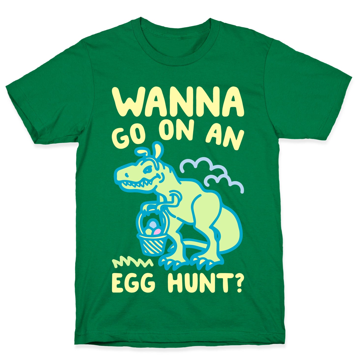 Wanna Go On An Egg Hunt T-Rex White Print T-Shirt