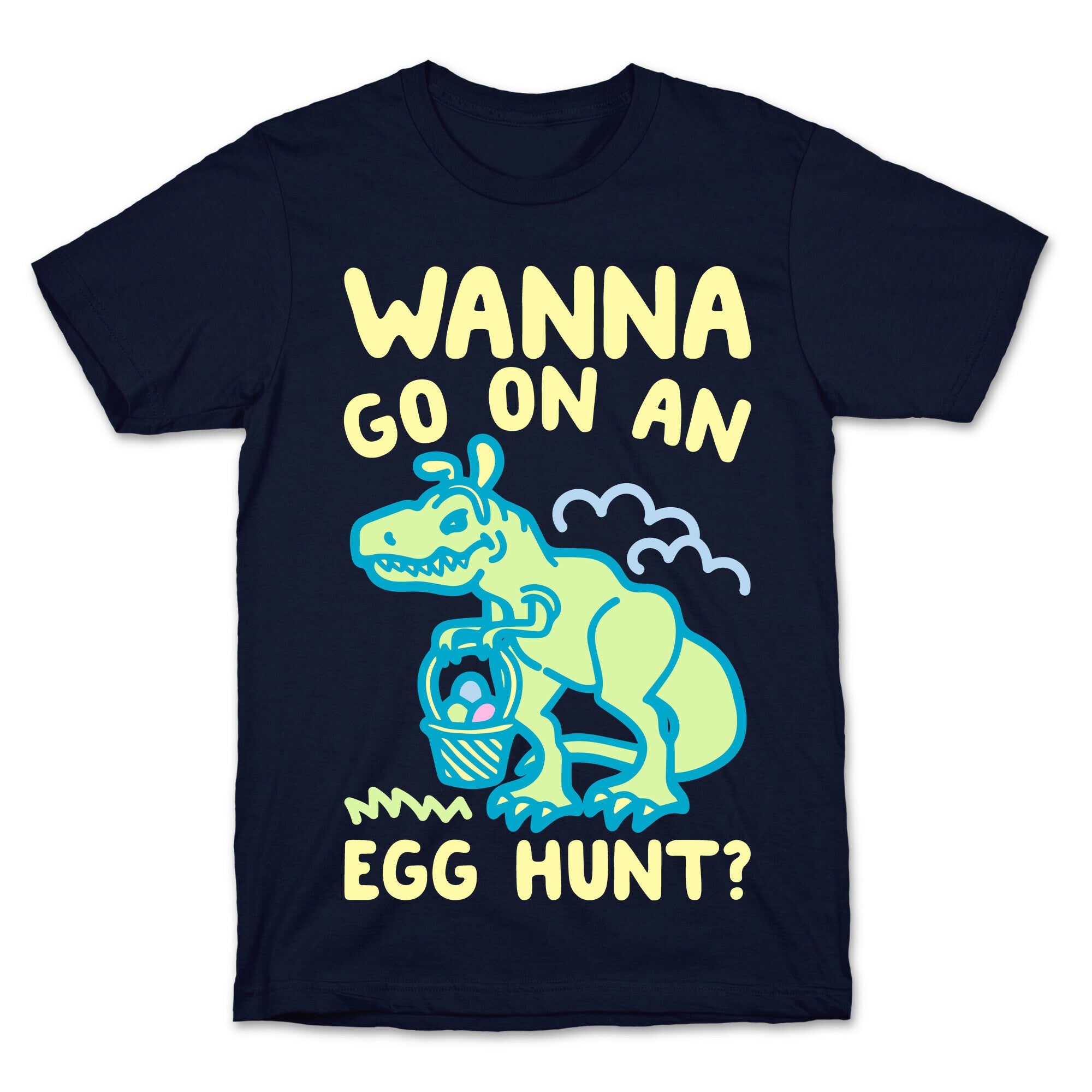 Wanna Go On An Egg Hunt T-Rex White Print T-Shirt
