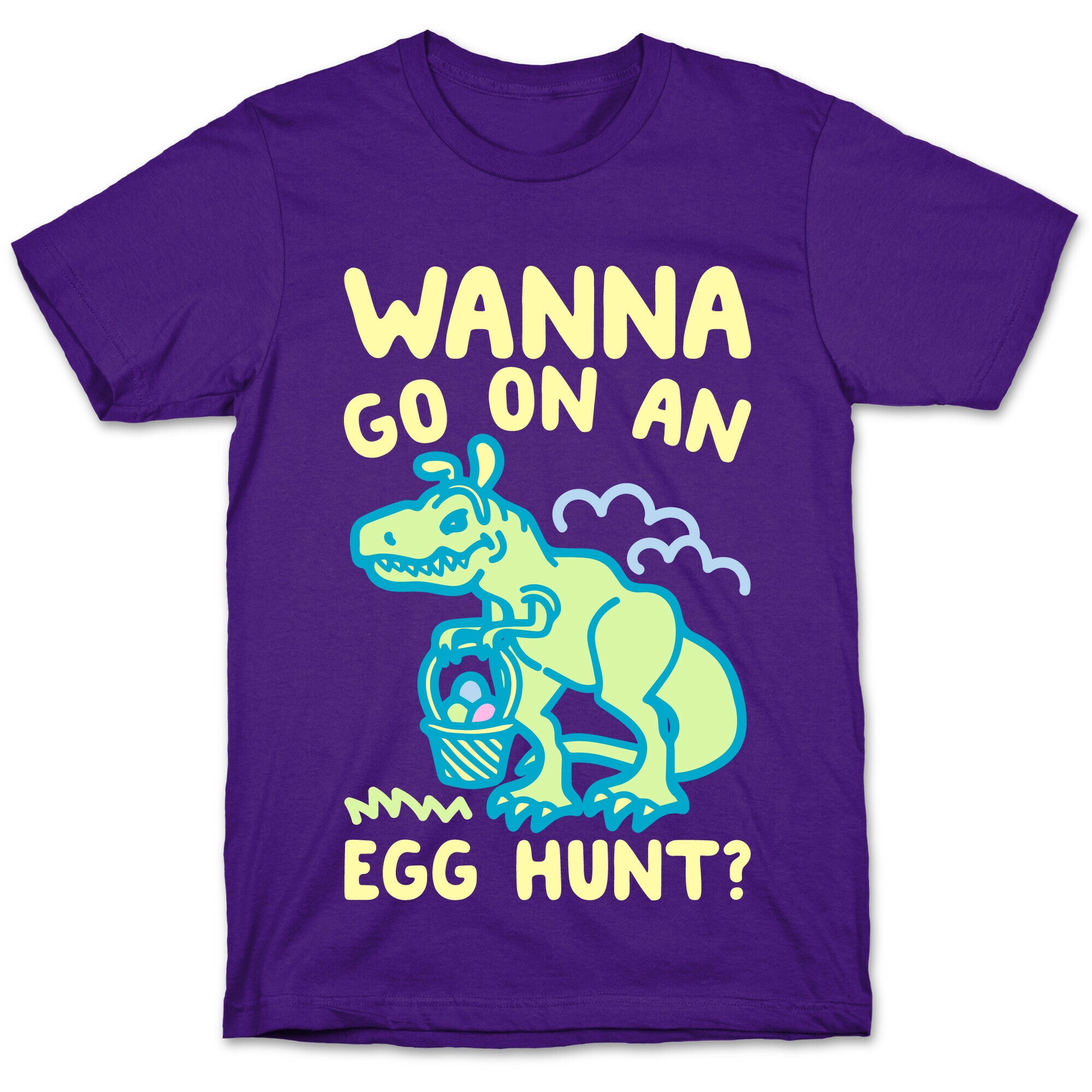 Wanna Go On An Egg Hunt T-Rex White Print T-Shirt