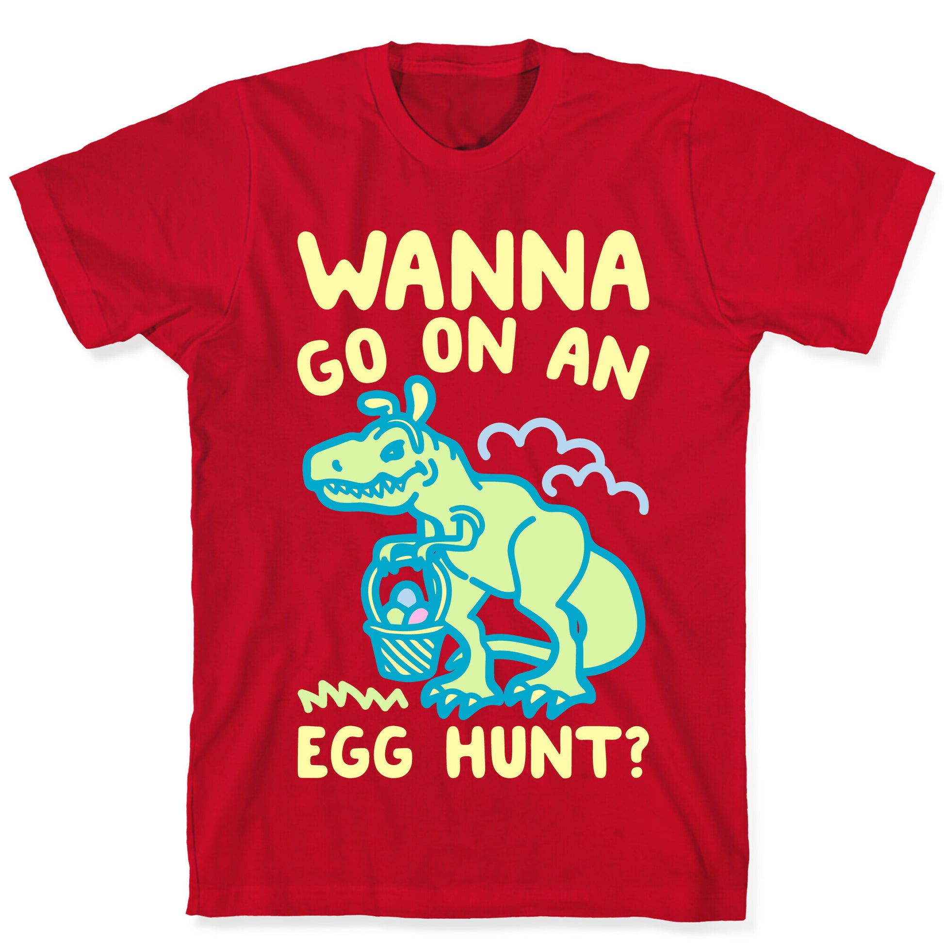 Wanna Go On An Egg Hunt T-Rex White Print T-Shirt