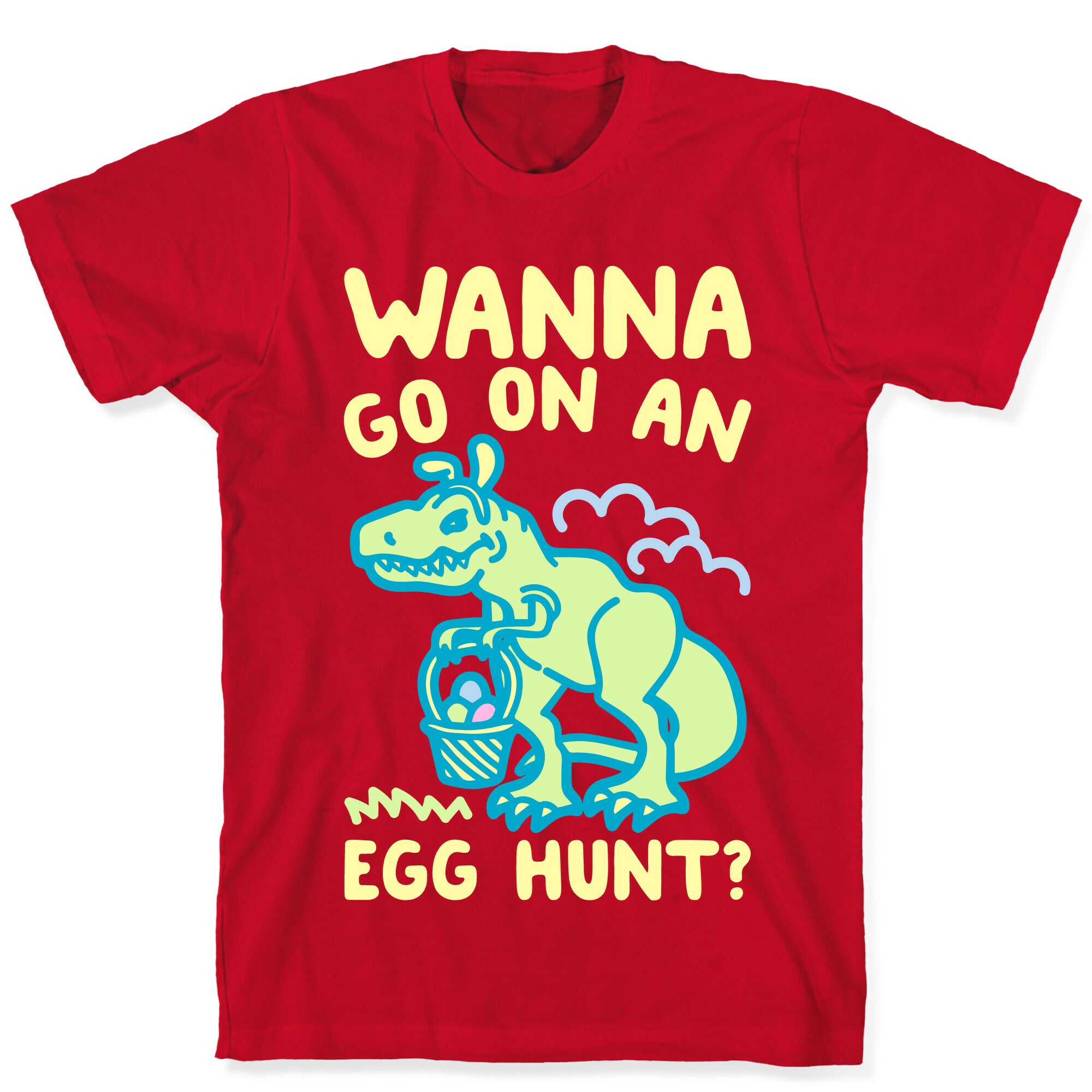 Wanna Go On An Egg Hunt T-Rex White Print T-Shirt