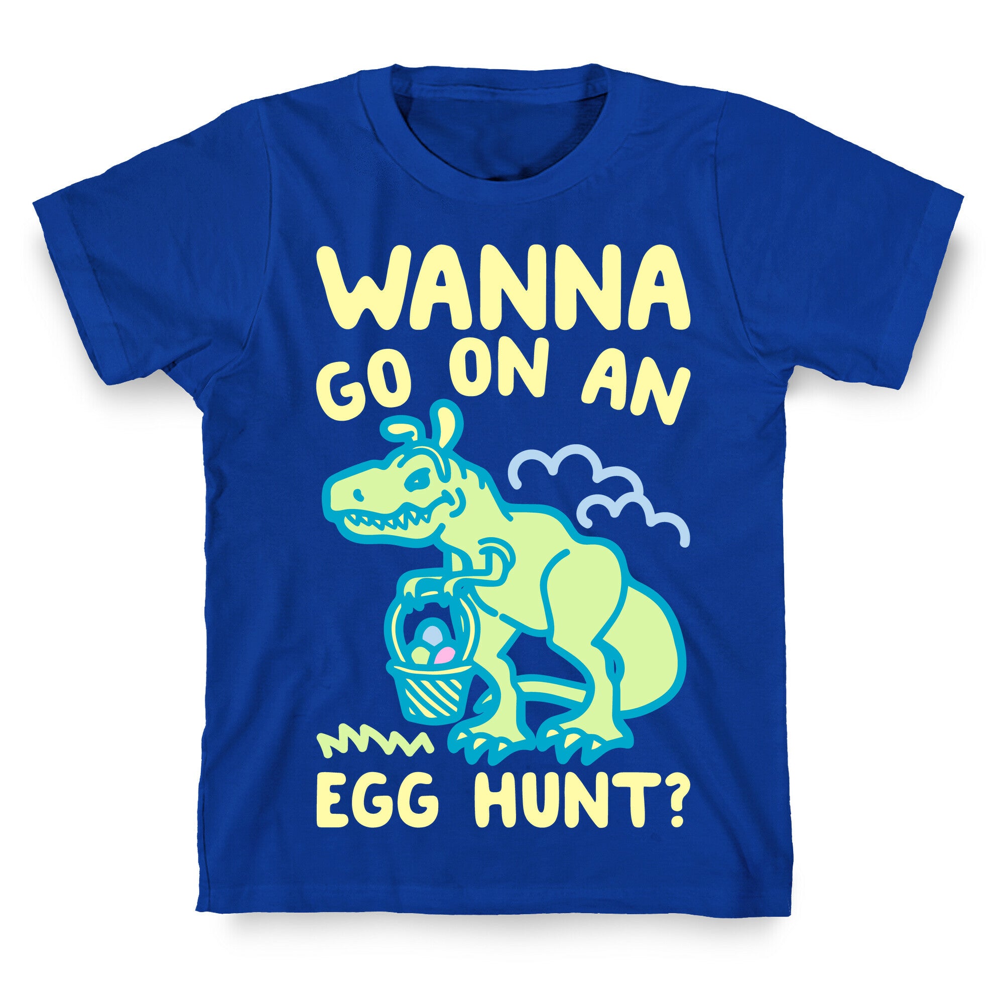Wanna Go On An Egg Hunt T-Rex White Print T-Shirt