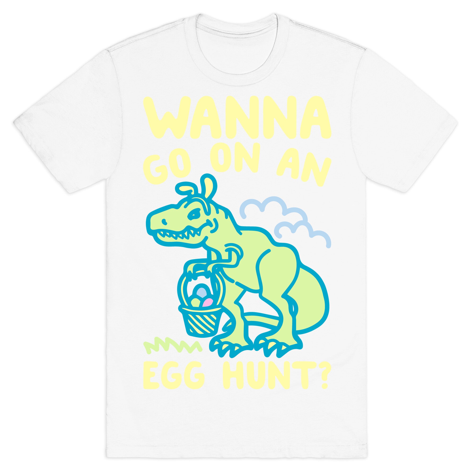 Wanna Go On An Egg Hunt T-Rex White Print T-Shirt