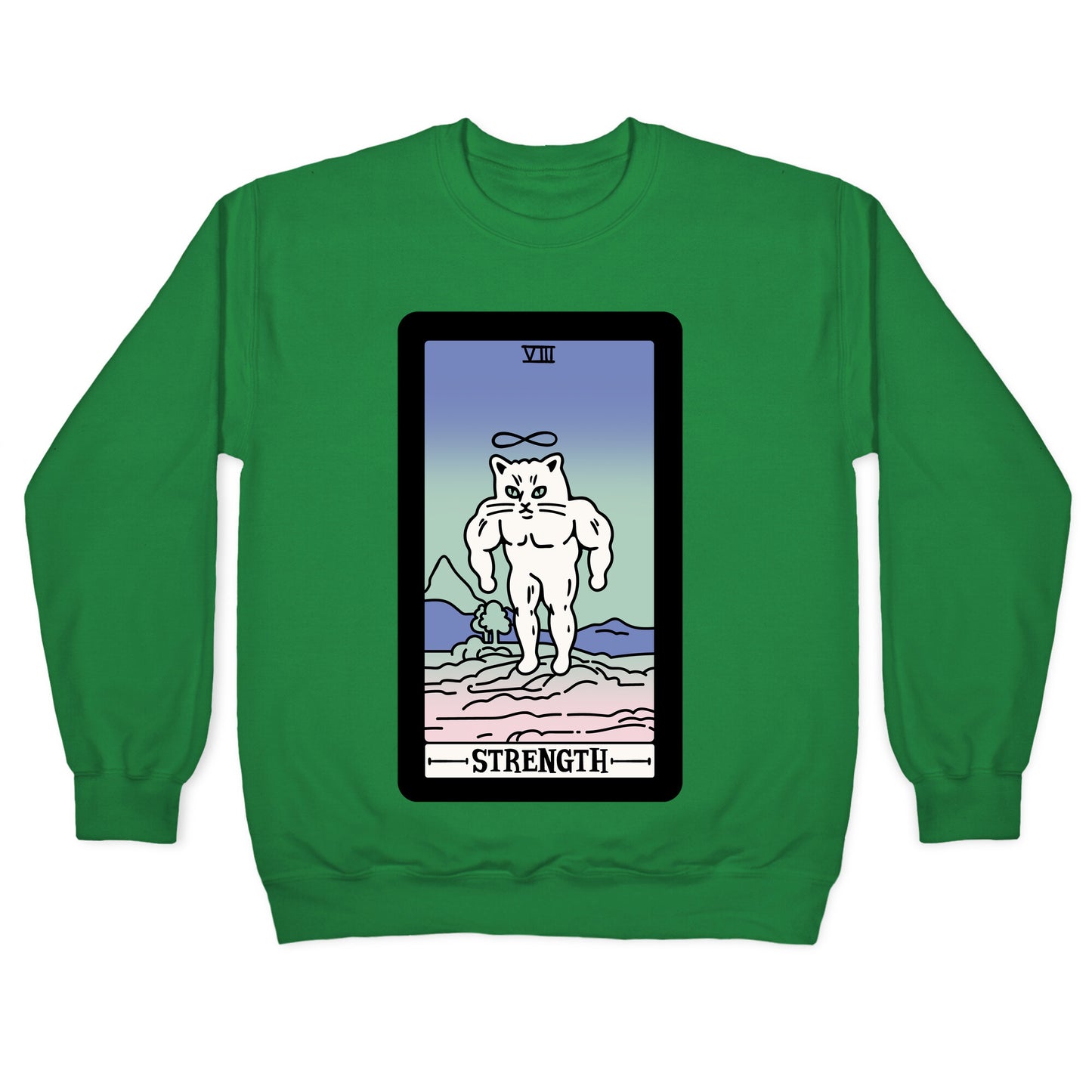 Strength Cat Meme Tarot Card White Print Crewneck Sweatshirt