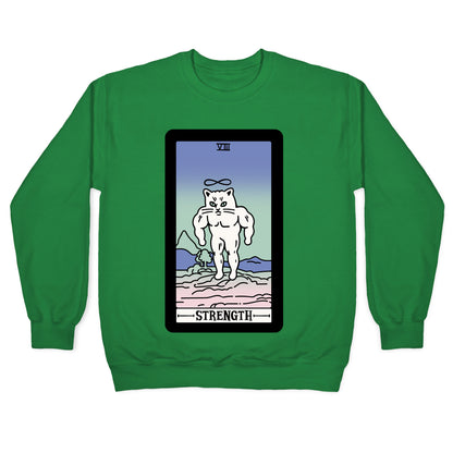 Strength Cat Meme Tarot Card White Print Crewneck Sweatshirt