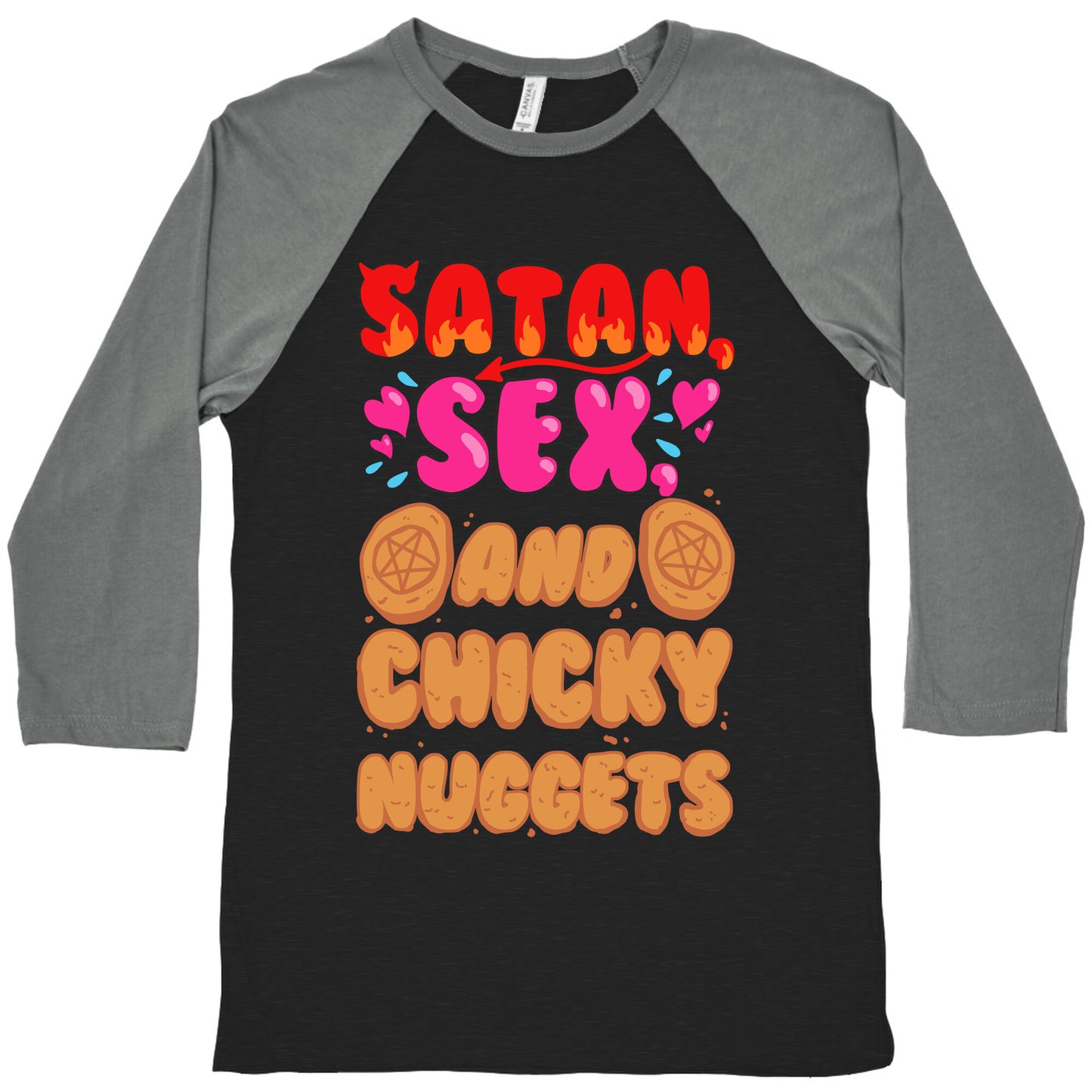 Satan, Sex, and Chicky Nuggets Baseball Tee