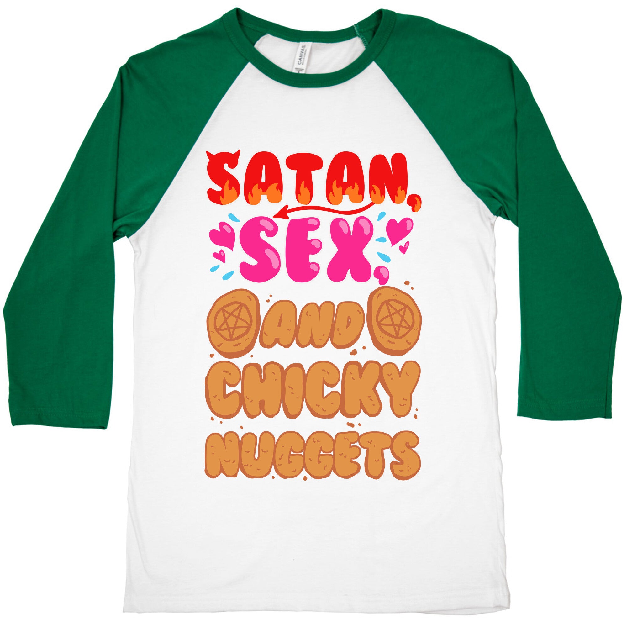 Satan, Sex, and Chicky Nuggets Baseball Tee