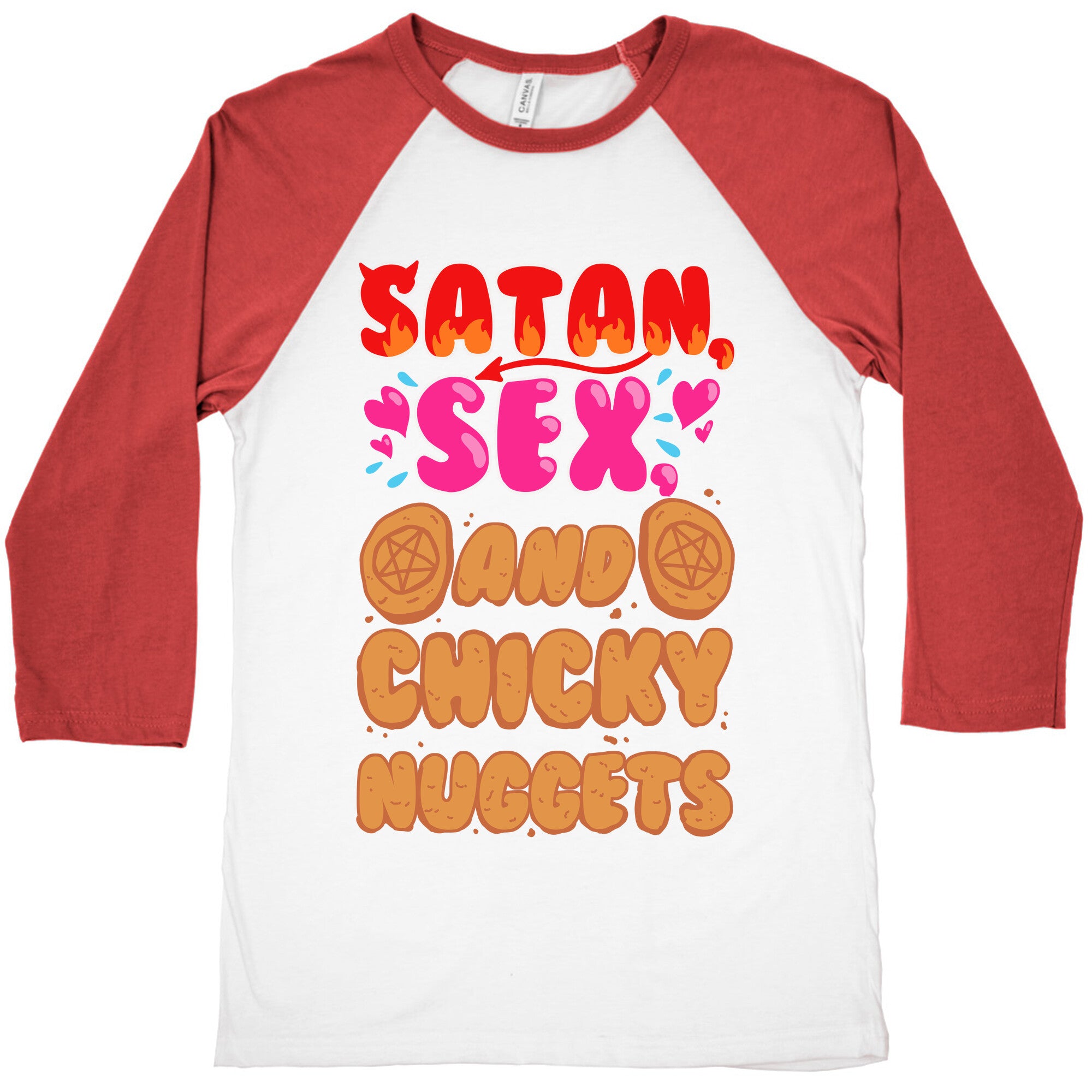 Satan, Sex, and Chicky Nuggets Baseball Tee