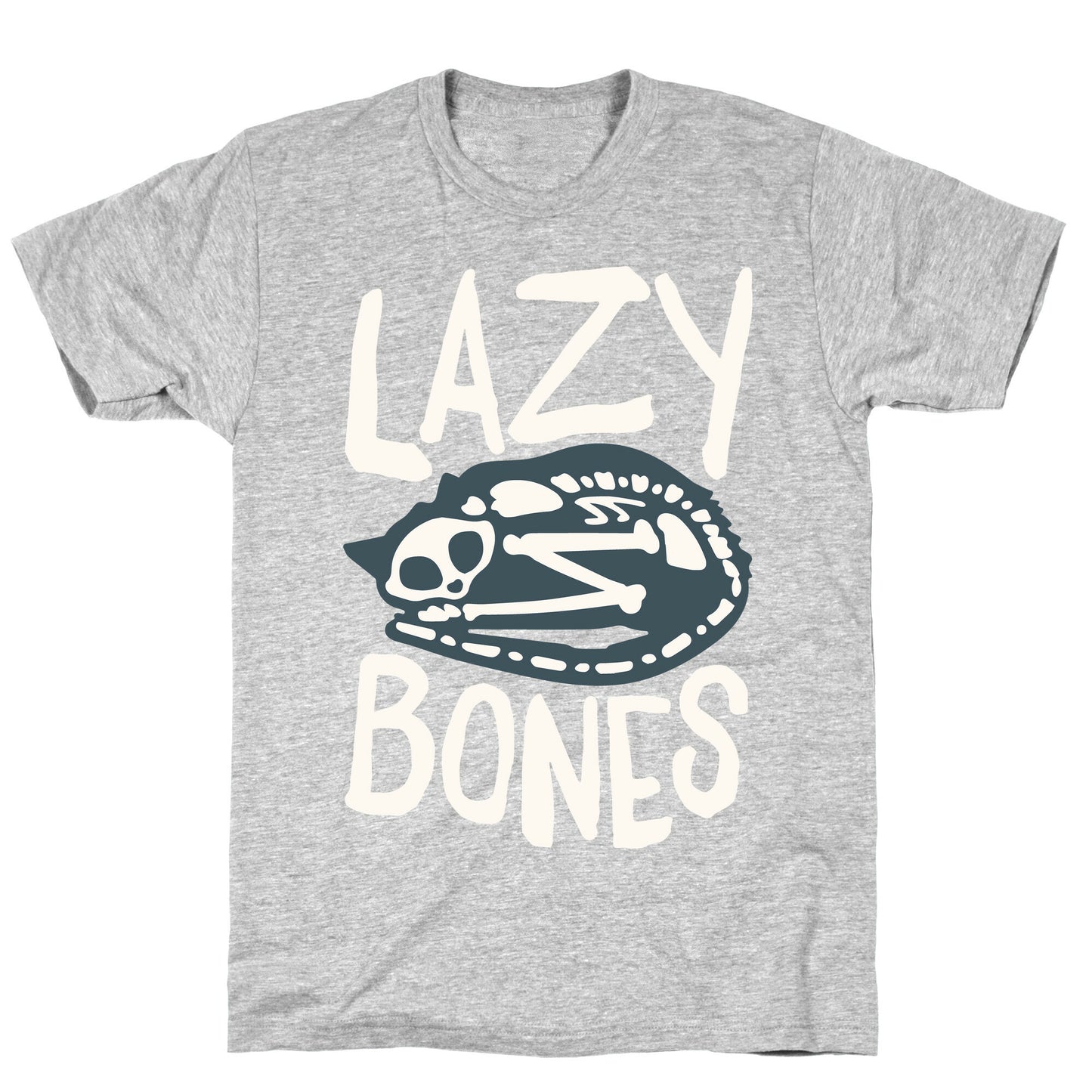 Lazy Bones Cat Skeleton White Print T-Shirt