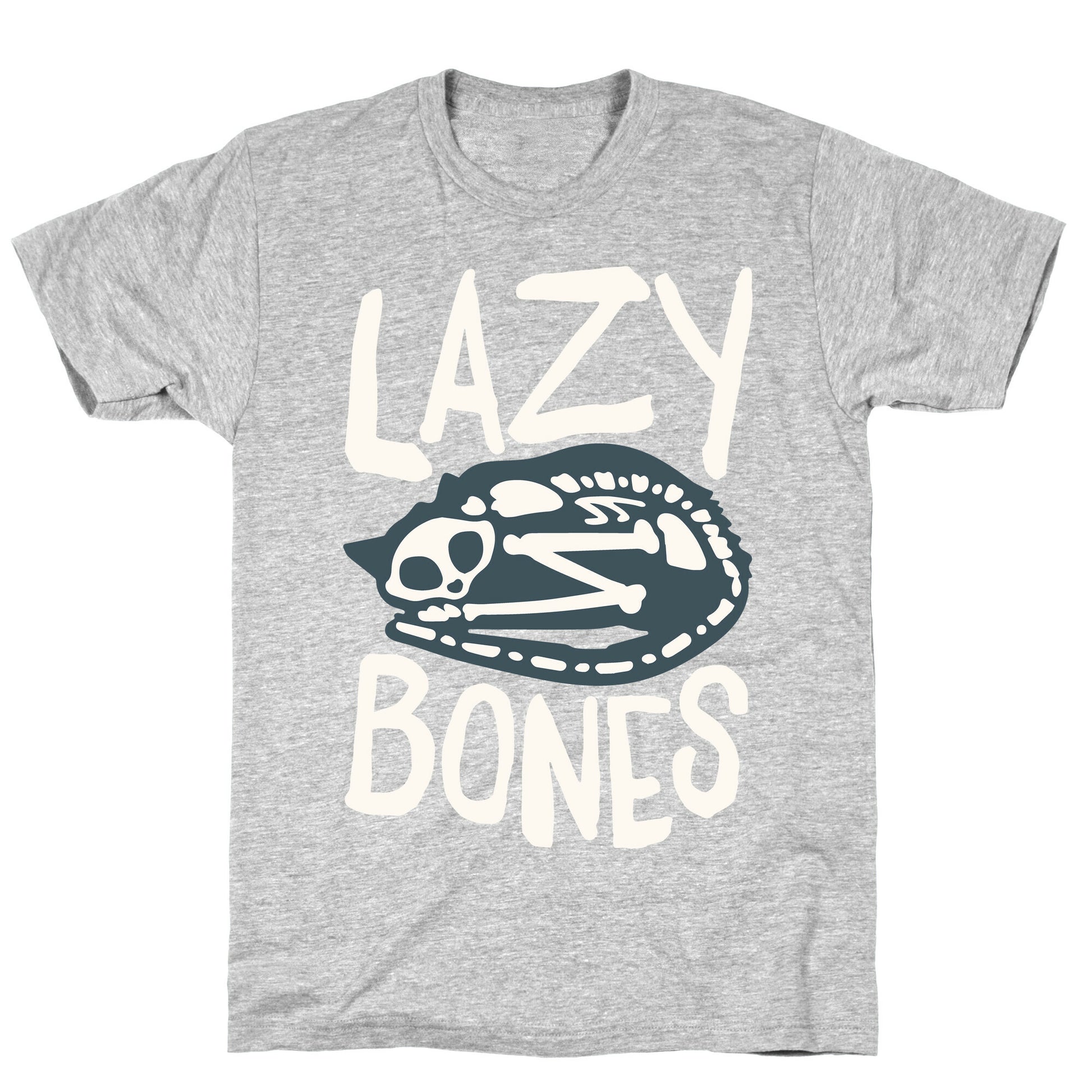 Lazy Bones Cat Skeleton White Print T-Shirt