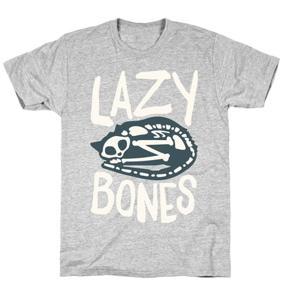 Lazy Bones Cat Skeleton White Print T-Shirt