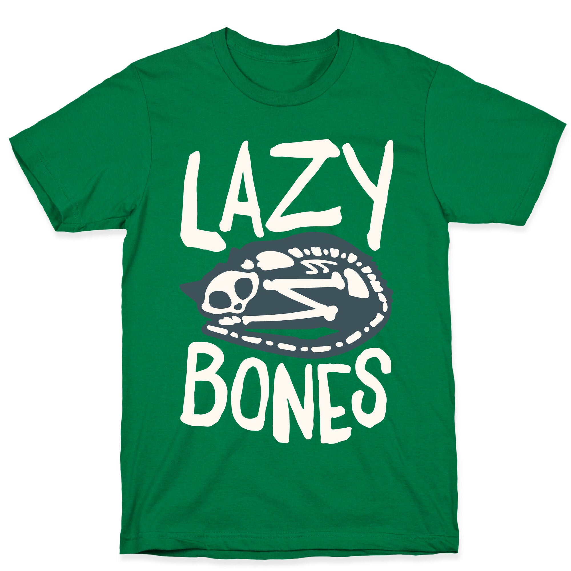Lazy Bones Cat Skeleton White Print T-Shirt