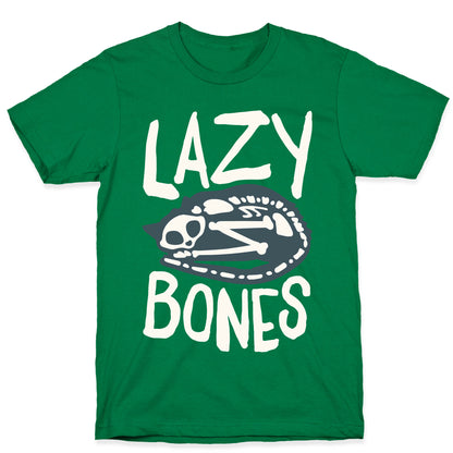 Lazy Bones Cat Skeleton White Print T-Shirt