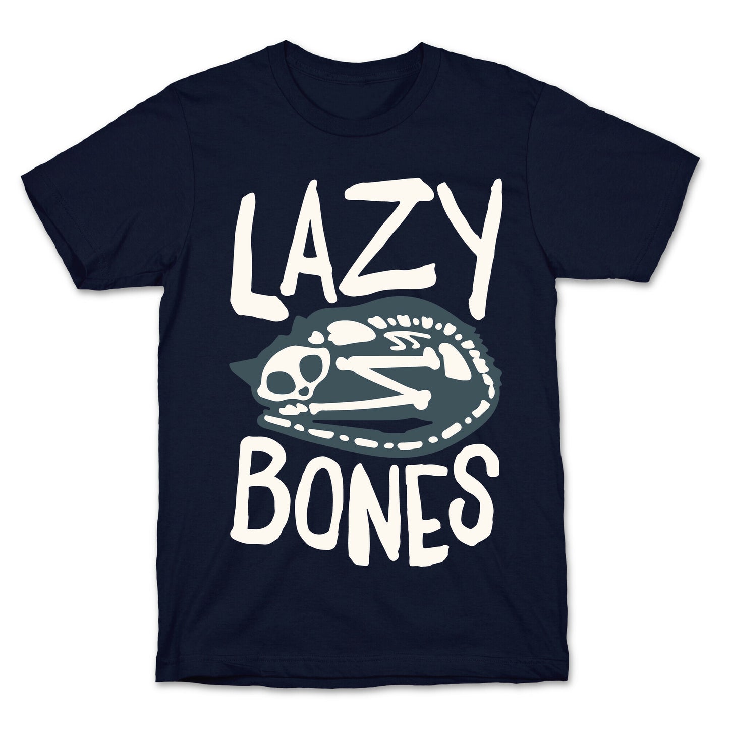 Lazy Bones Cat Skeleton White Print T-Shirt