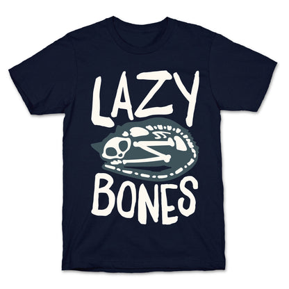 Lazy Bones Cat Skeleton White Print T-Shirt