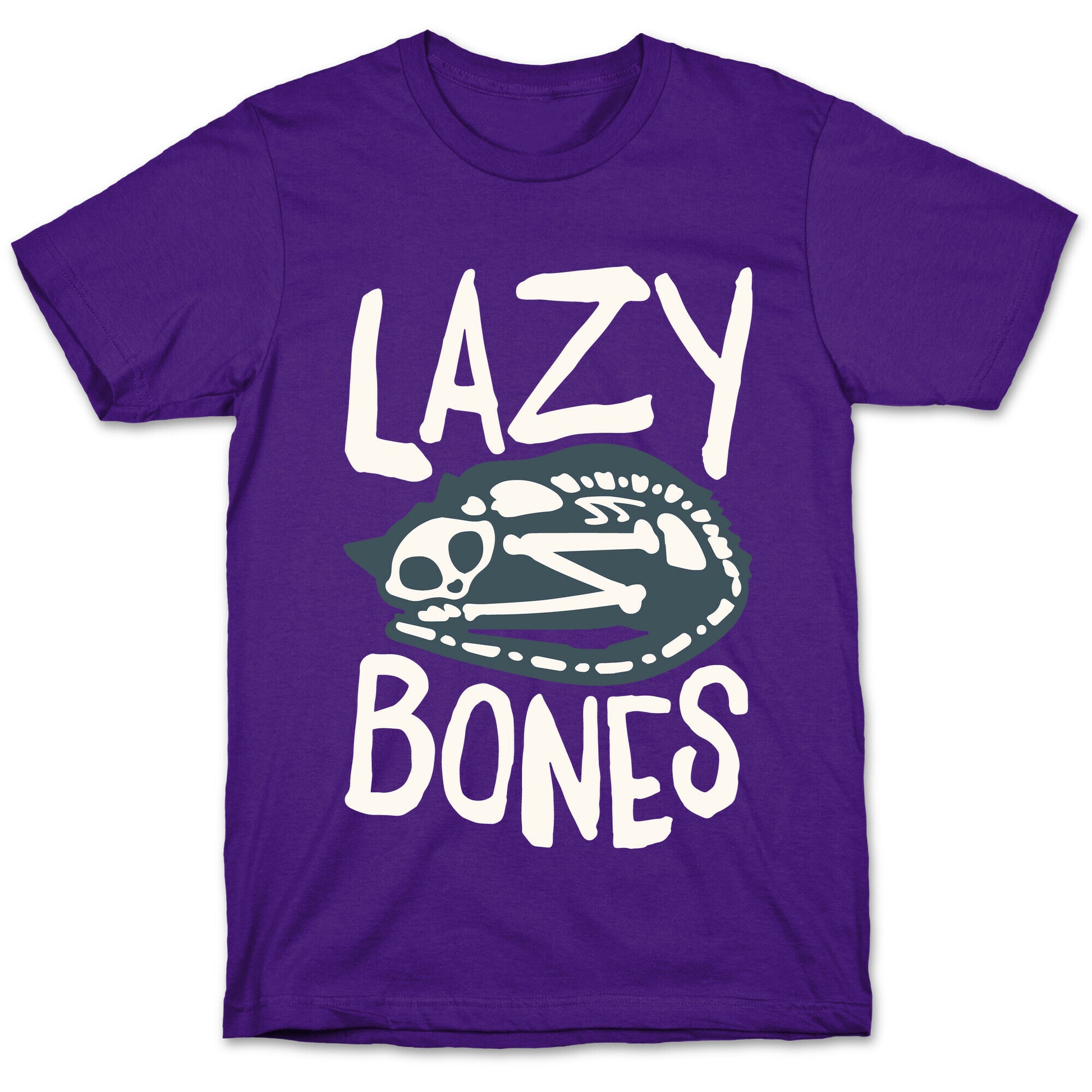 Lazy Bones Cat Skeleton White Print T-Shirt