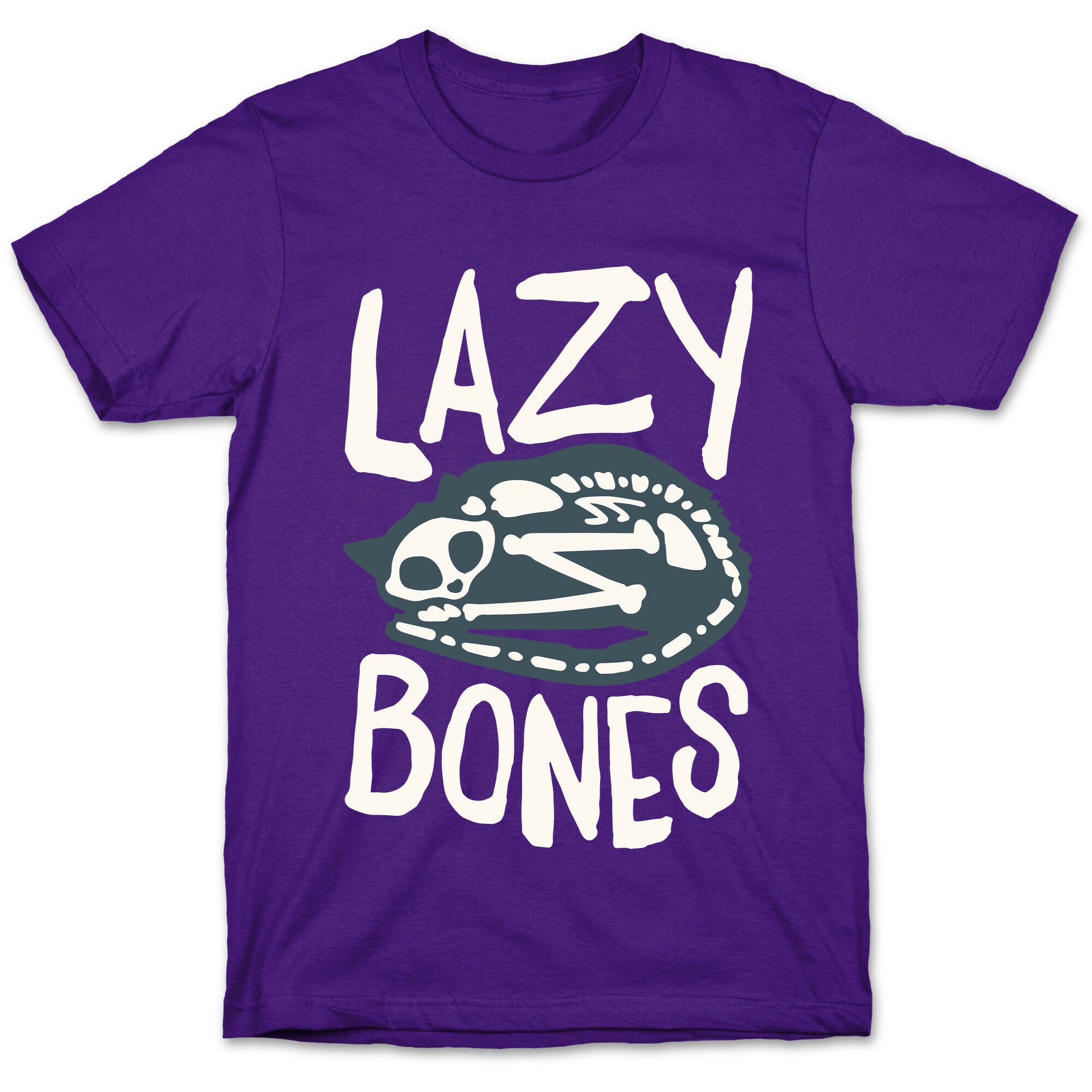 Lazy Bones Cat Skeleton White Print T-Shirt