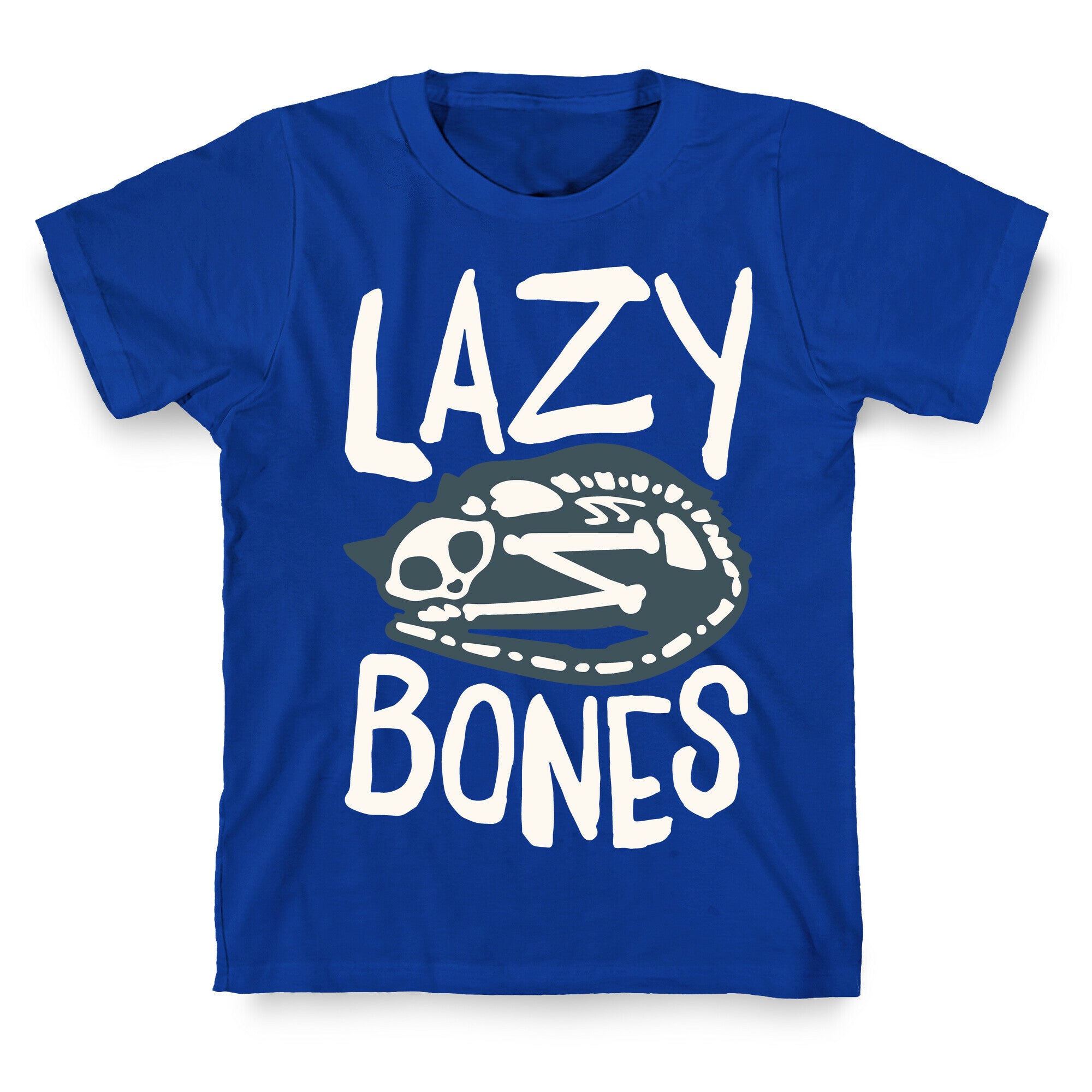 Lazy Bones Cat Skeleton White Print T-Shirt
