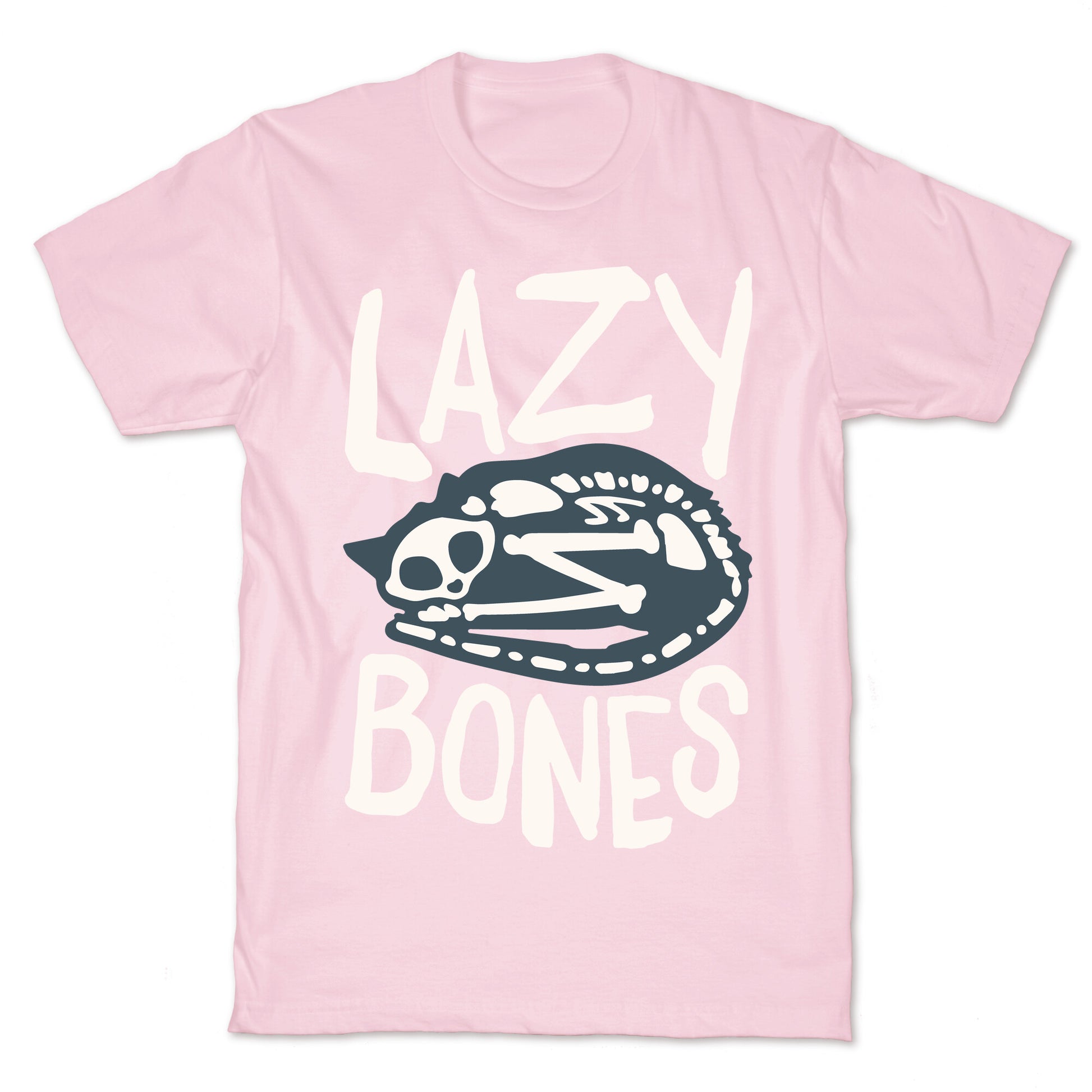 Lazy Bones Cat Skeleton White Print T-Shirt