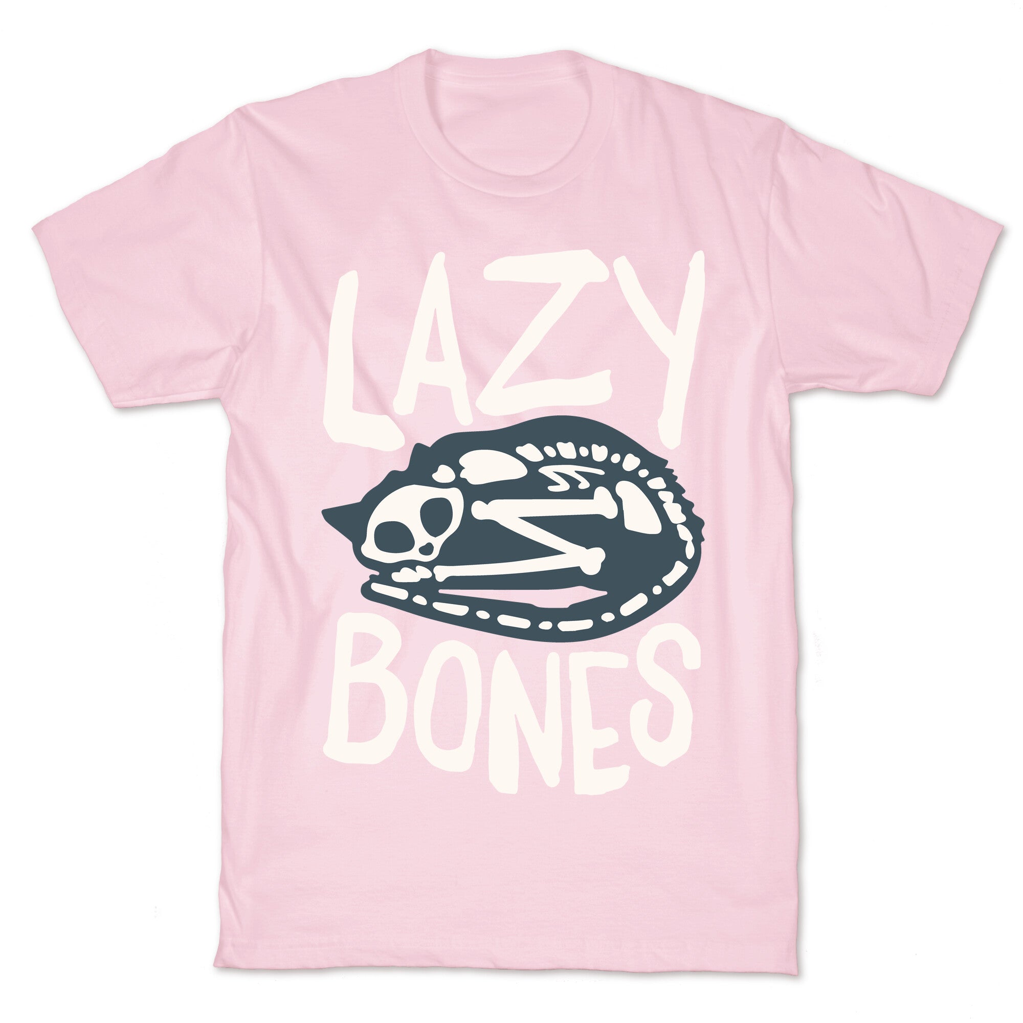 Lazy Bones Cat Skeleton White Print T-Shirt