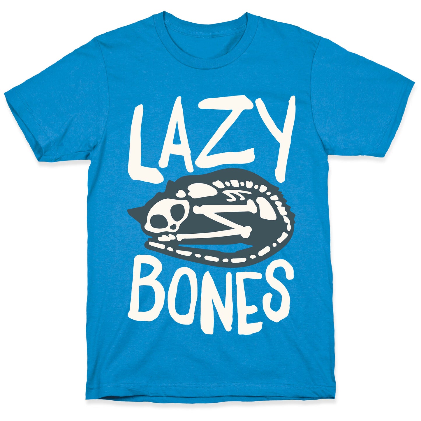 Lazy Bones Cat Skeleton White Print T-Shirt