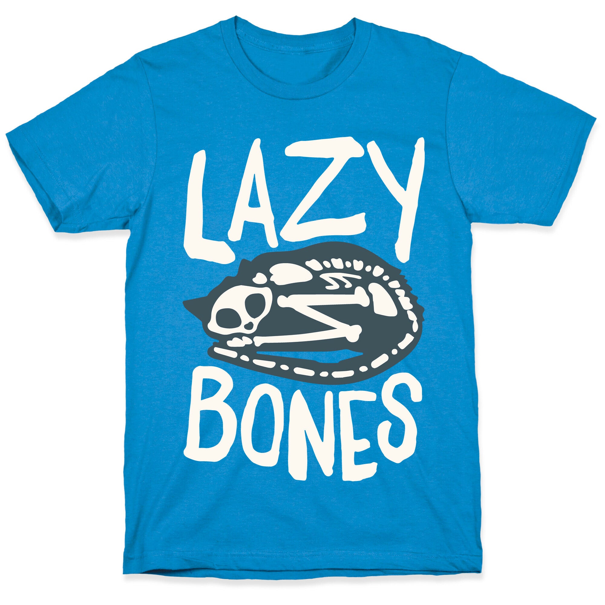Lazy Bones Cat Skeleton White Print T-Shirt