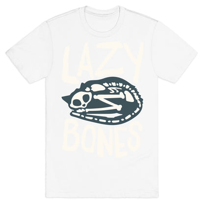 Lazy Bones Cat Skeleton White Print T-Shirt