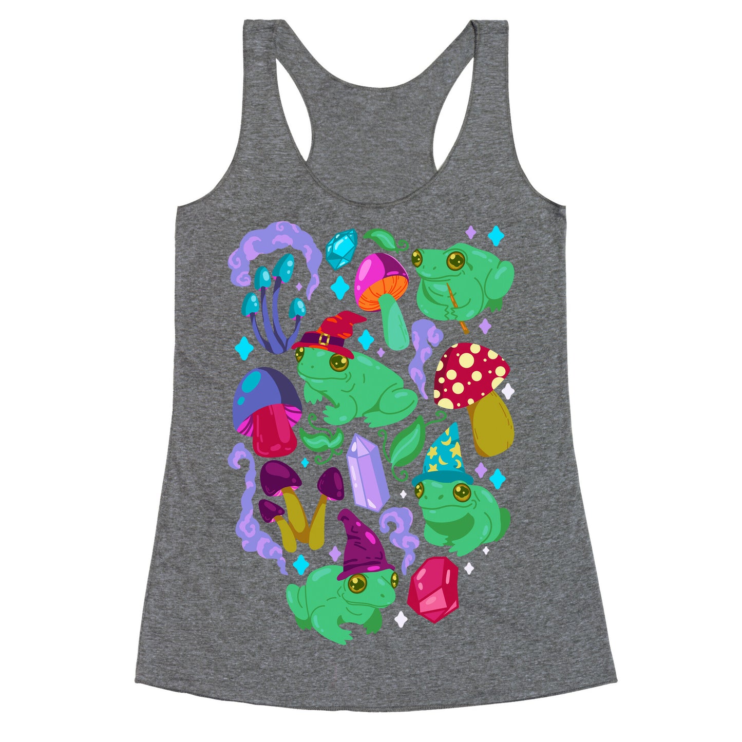 Magical Mushroom Frogs Pattern Racerback Tank