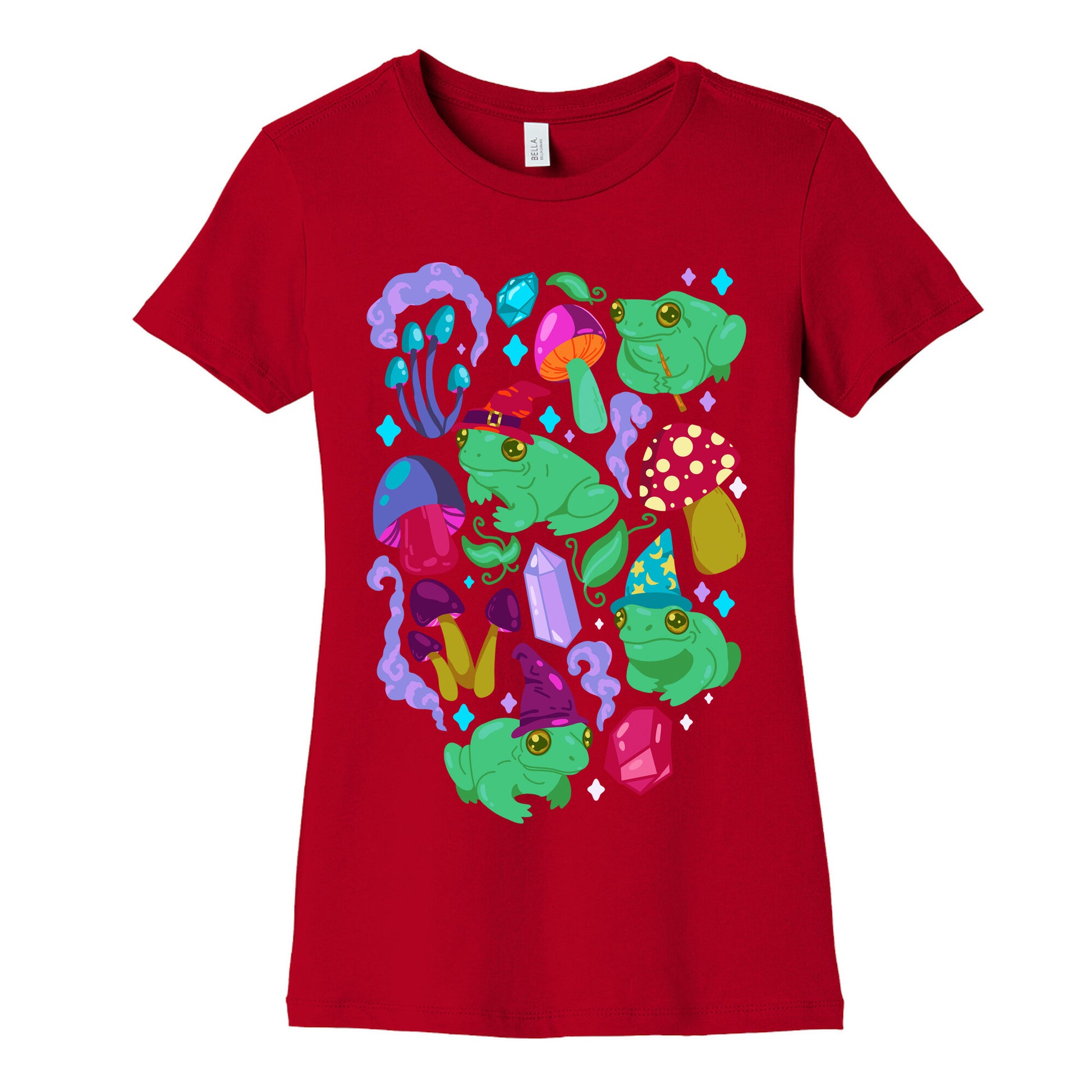 Magical Mushroom Frogs Pattern Women's Cotton Tee