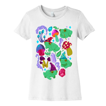 Magical Mushroom Frogs Pattern Women's Cotton Tee